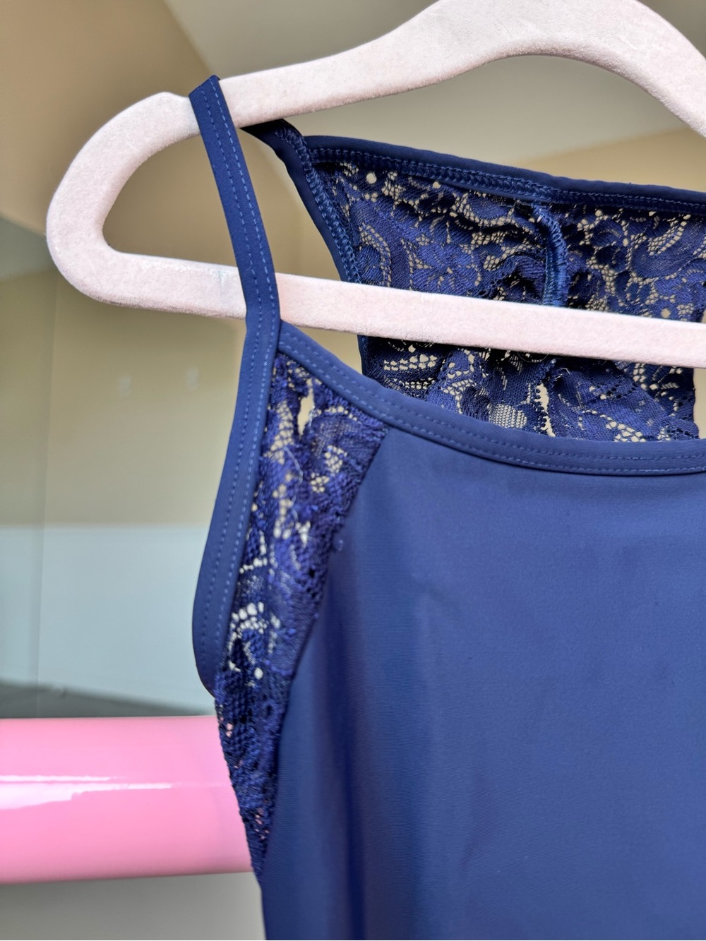Eleve Lacey Girls Navy Lace Back Dance Leotard - Picture 2 of 6